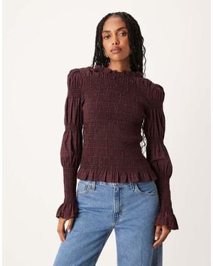 Y.A.S Shir Detail Long Sleeve Top - Red