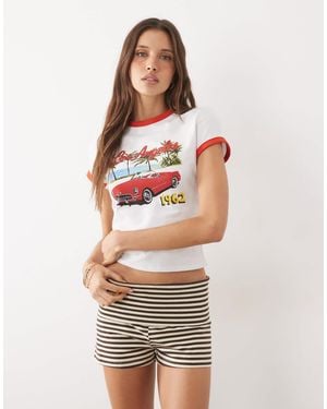 Mango Jersey Striped Shorts - White