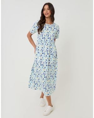 Threadbare Jersey Midi Smock Dress With Pockets - Blue