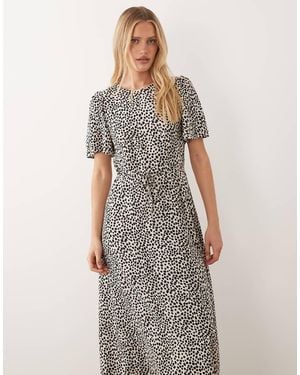 Vila Tie Waist Polka Dot Midi Dress - Grey