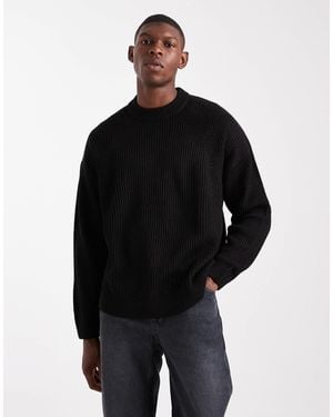 ASOS Pull oversize coupe carrée en maille à côtes anglaises - Noir