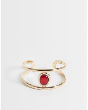 ASOS Cuff Bracelet With Red Resin Stone Set Detail - White