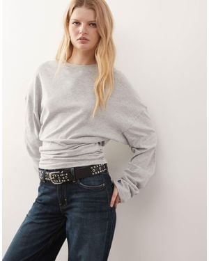 Weekday Volume Long Sleeve Top With Cinched Gathered Waist - Gray