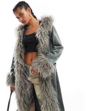 Daisy Street Faux Suede Afghan Coat - Gray