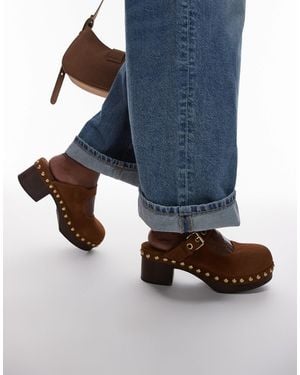 & Other Stories Real Suede Wooden Sole Heeled Clogs - Blue