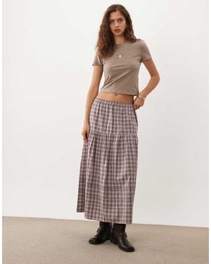 Abercrombie & Fitch Falda Maxi Fluida A Cuadros Marrones - Marrón