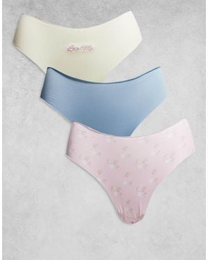 ASOS 3 Pack Love Me No Vpl & Lace Brazilian - Blue