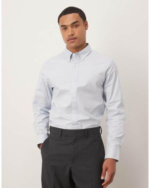Calvin Klein Camisa Oxford Azul Tenue De Manga Larga De - Blanco