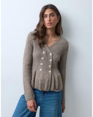 ASOS Double Breasted Cable Knit V-neck Cardigan - Brown