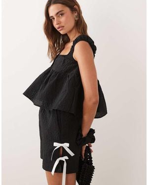 Sister Jane Elin Elasticated Waist Ribbon Bow Detail Shorts Co-Ord - Black