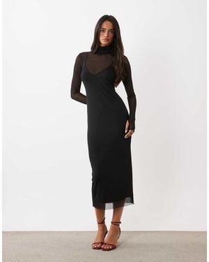 AFRM Shailene Mesh Turtleneck Cami Lining Bodycon Midi Dress - Black