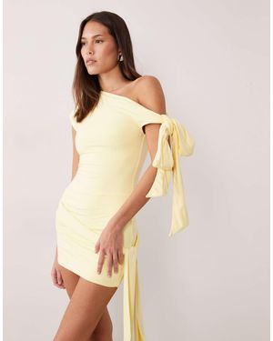 Wanderdoll Nelly Triple Layered Slinky Sculpted Tie Detail Off Shoulder Mini Dress - Natural