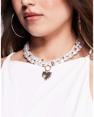 8 Other Reasons Pearl Layered Necklace With Heart Pendant - White