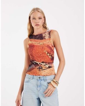 ASOS Shirred Jersey Vest With Western Road Print