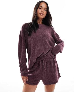 Loungeable Pijama Jaspeado De Pantalones Cortos Y Jersey Con Cuello Redondo De Punto Supersuave De -Rojo - Morado