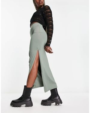 Bershka Ribbed Midaxi Skirt - White