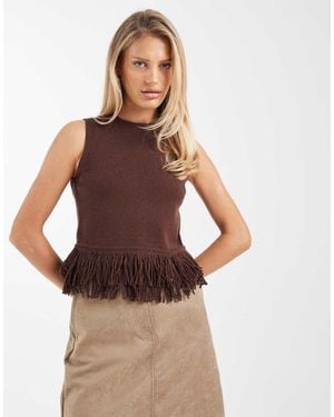 New Look Fringe Hem Knitted Vest - Brown