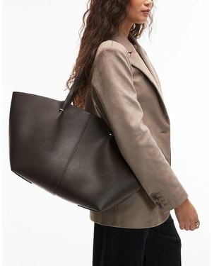 Mango Bolso Tote Marrón Grisáceo Con Detalles Dorados De