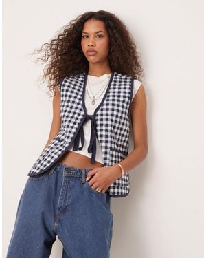 Free People Claudine Quilted Gingham Vest - Blue