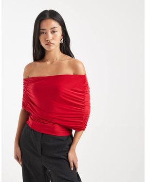 ASOS Slinky Asymmetric Cape Shoulder Top - Red