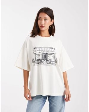 4th & Reckless T-shirt oversize en coton à motif café - Blanc