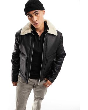 River Island Faux Leather Aviator Jacket - Black