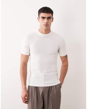 ASOS Muscle Fit Short Sleeve Knitted Waffle Crew Neck T-Shirt - White