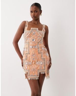 ASOS Embellished Tile Mini Dress With All Over Embellishment - Natural