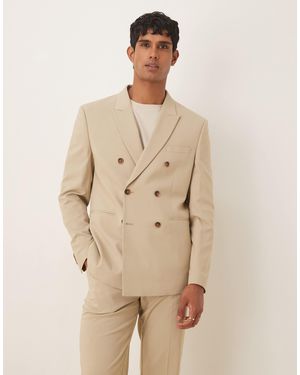 ASOS Double Breasted Regular Suit Jacket - Natural