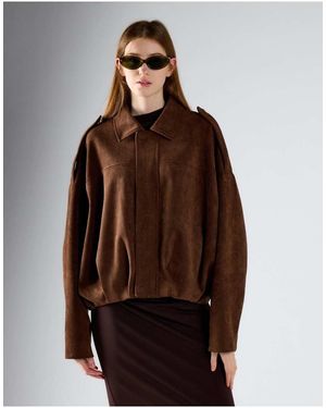 Glamorous Suede Bomber Jacket - Brown