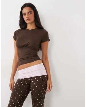 Cotton On Pyjama Airy Soft T-Shirt And Roll Over Trousers - Brown