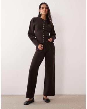 Gina Tricot Co-ord Knitted Loungewear Ribbed Waistband Wide Leg Trousers - Natural