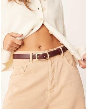 Mango Slim Belt With Rectangle Gold Buckle - Natural