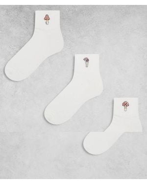 ASOS 3 Pack Short Socks With Mushroom Embroidery - White