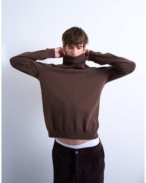 TOPMAN Essential Knitted Roll Neck - Brown