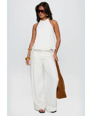 Princess Polly Silver Moon Linen Blend Tie Waist Detail Wide Leg Trousers - White