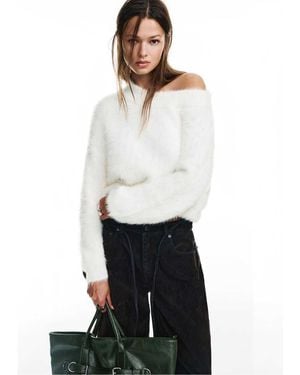 Pull&Bear Asymmetric Faux Fur Jumper - White