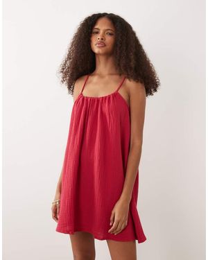 Jdy Vestido Corto Rojo De Tirantes De Bambula