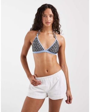 River Island Geometric Print Bikini Top - White