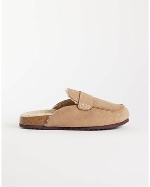 SEQWL Wide Fit Soda Faux Fur Lined Slip On Loafer Mules - White
