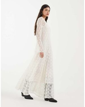 Vero Moda All Over Floral Lace Boho Maxi Dress With Godet Skirt - White
