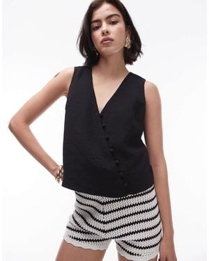 TOPSHOP Asymmetric Button Top - Black