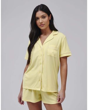 Loungeable Super Soft Jersey Rib Traditional Short Sleeve Set - Natural