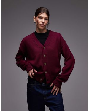 CAT WWR Merino Wool Blend Loose Fit Knit Cardigan With Back Logo - Red