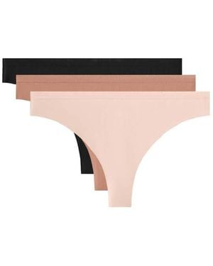 Oysho 3 Polyamide Blend Logo Thongs - Natural