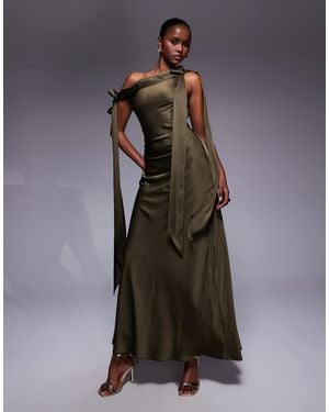 TFNC London Fallen Shoulder Maxi Dress With Tie Details - Grey