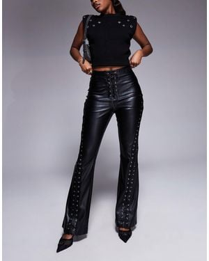 River Island Faux Leather Lace Up Pants - Black