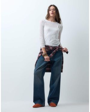 Collusion X001 Jeans Anti-Fit A Vita Medio Alta Lavaggio Scuro Grunge - Blu