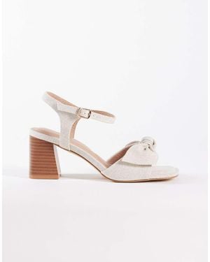 New Look Linen Look Bow Block Heeled Sandal - Natural