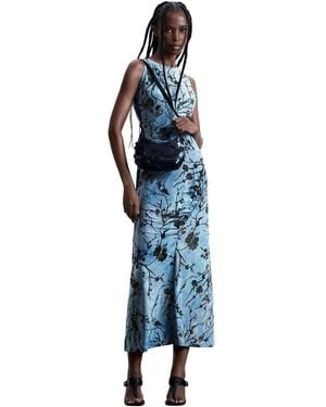 Desigual Flocked Midi Dress - Blue
